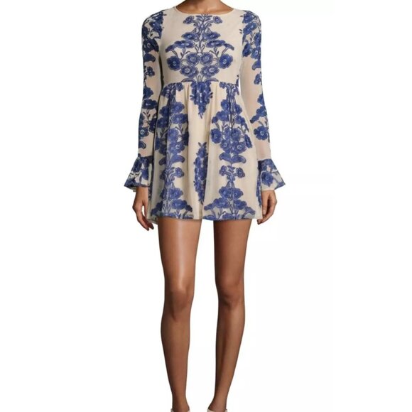For Love & Lemons Temecula Mini Dress Womens XS Blue Boho Festival Feminine - Picture 8 of 16